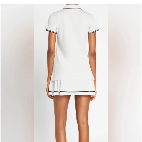 Tory Burch Snow White & Navy Tech Twill Pleated Tennis Skirt Woven Trim, Small - Picture 2 of 8